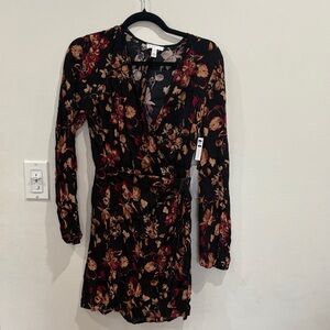 Nordstrom Black Floral Long Sleeve Dress